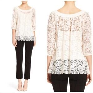Diane Von Furstenberg Elisabetta Cream Ivory Lace Blouse Top Size 2